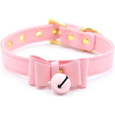 LateToBed BDSM Line Golden Kitty Cat Collar with Bell Pink