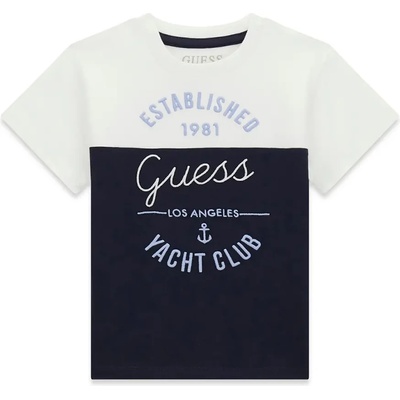 GUESS Двуцветна тениска в бяло и тъмносиньо с надписи за мини момче Guess