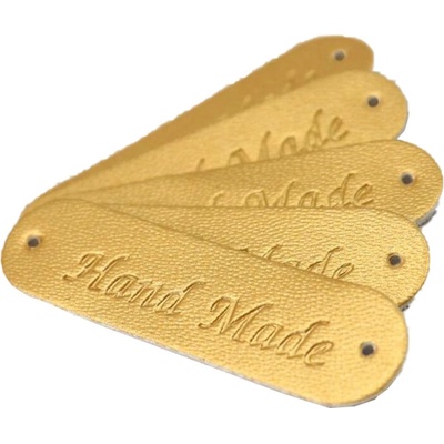 Pro Háčkování Hand Made, koženková cedulka oválná zlatá