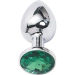 X Fun Метално дилдо Butt Plug "SILVER CRYSTAL DARK GREEN" 7 см. Размер-S