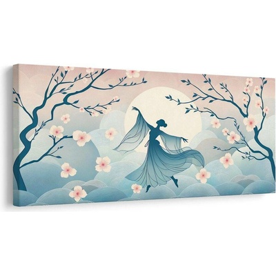 Obraz silueta tanečnice mezi sakurami - 80x40