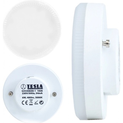 Tesla LED žárovka , GX53, 6W, 230V, 480lm, 30 000h, 3000K teplá bílá, 180st