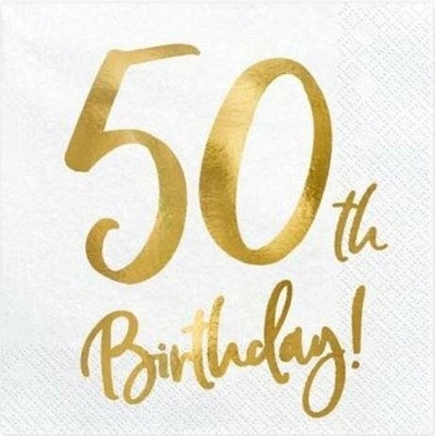 PartyDeco Papírové ubrousky 50th Birthday 33x33cm 20ks
