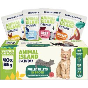 Animal Island Everyday - филе от говеждо/пилешко/пуешко/бяла риба в бульон за котки, 40x85 г