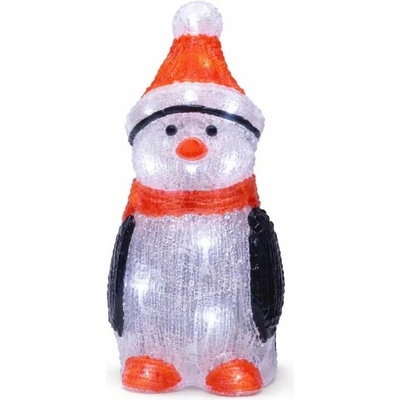DECOLED 3D LED svítící tučňák 36 cm, s časovačem, ledově bílá, akryl, IP44 venkovní, vč. trafa