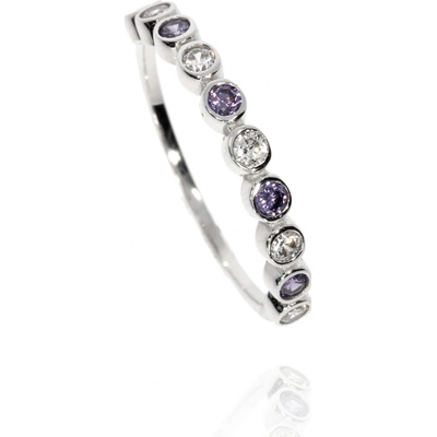 Zlatnictví Helios prsten s bílými a fialovými zirkony B49848