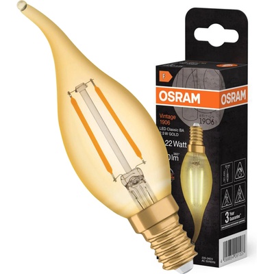Osram Žiarovka LED Vintage 1906 LCLBA22 E14 2,5W/824 sviečka FILAMENT GOLD plameň