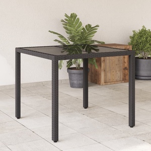 vidaXL Градинска маса със стъклен плот, черна, 90x90x75 см, полиратан (365525)