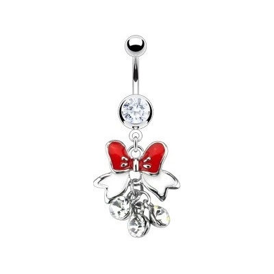Šperky eshop piercing do bříška mašlička s visícími zirkonky C28.1 čirá C