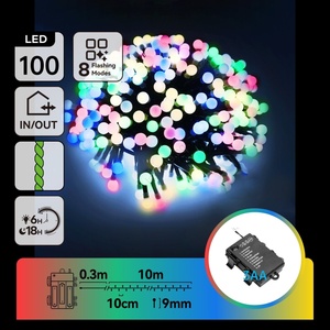 Aigostar - LED външен коледен гирлянд 100xLED/8 режима 10, 3m IP44 многоцветен (AI2437)