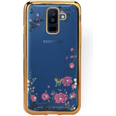 Samsung Луксозен гръб Flowers с камъни за Samsung A605 Galaxy A6 Plus 2018, Златен (6059)
