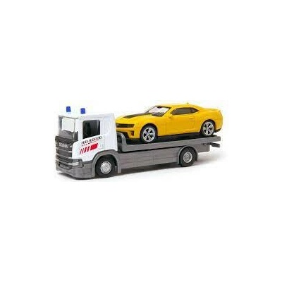 Welly Scania P320 white a Chevrolet Camaro yellow 1:1:2