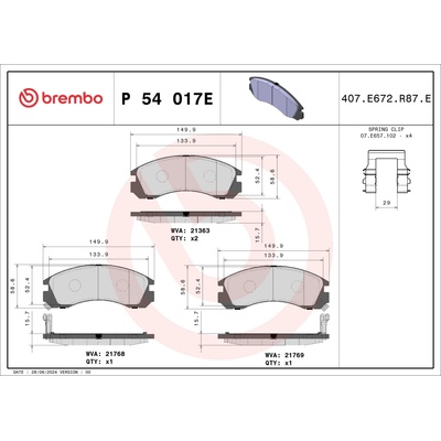 Sada brzdových platničiek, vždy 4 kusy v sade BREMBO P 54 017E (P54017E)