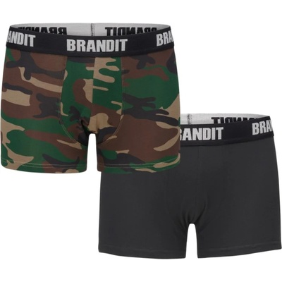Brandit Два чифта боксерки в камуфлажен и черен цвят Brandit Boxershorts Logo 2er Pack woodland/black UB-BD4501-01938 - Пясъчен, размер S