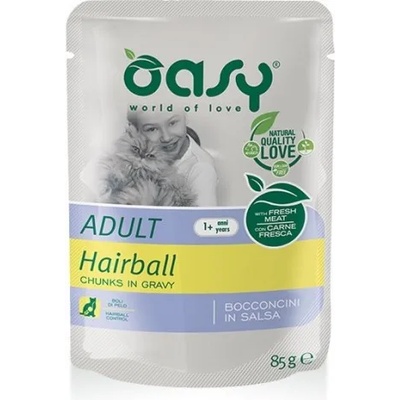 Oasy Adult Bocconcini Hairball - пауч за котки против топки косми в стомаха, 85 гр х 12 броя в стек - Италия