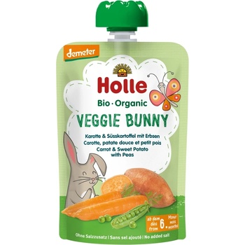 Holle пюре пауч зеленчуци, моркови, сладки картофи и грах 100г