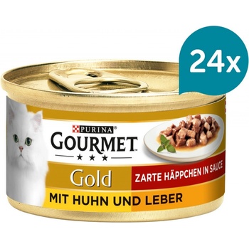 Gourmet Gold Jemné kousky kuřecí maso a játra 24 x 85 g