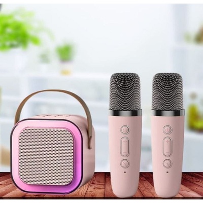KIK KX3377 Karaoke Bluetooth reproduktor 6 W 2x bezdrátový mikrofon růžový