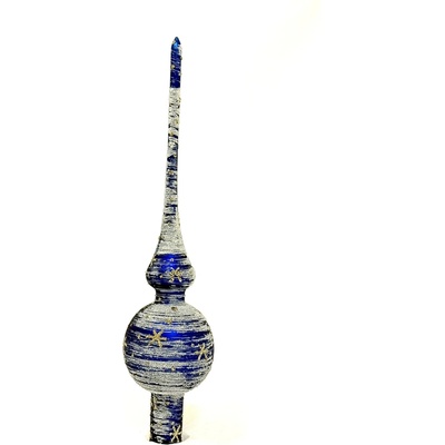 Irisa Skleněná vánoční špice Noční hvězdná spirála 28 cm modro-stříbrná se zlatými hvězdami- 1 ks Velikost: 28 cm Balení: 1ks Barva: modrá