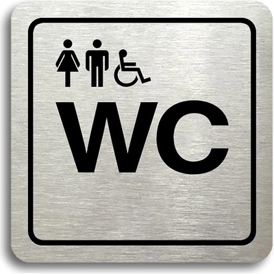 Accept Piktogram „WC ženy, muži, invalidé" (80 × 80 mm) (strieborná tabuľka – čierna tlač)