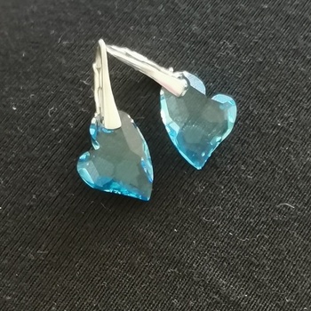 For You náušnice Swarovski elements Devoted2U srdce modré Aquamarine Nau-srdce2-120