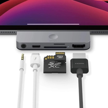 elago USB-C Pocket Pro Hub Adapter - мултифункционален хъб за свързване на допълнителна периферия за iPad Pro и мобилни устройства (тъмносив)