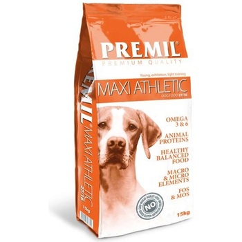 PREMIL Maxi Athletic- пълноценна храна за млади, изложбени и кучета в по-леко обучение. - 15 кг