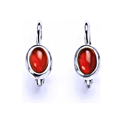 Čištín Zlaté náušnice, bílé i žluté zlato, přírodní Karneol 6x4 mm , NK 1353