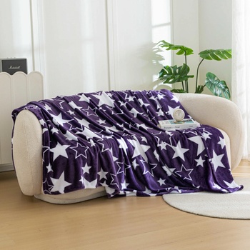 Textilomanie vianočná mikroplyšová deka HVIEZDY fialová 200x220