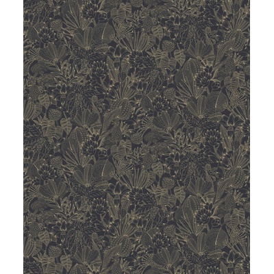 Khroma by Masureel ROM103 Vliesová tapeta na stenu, čierno-zlatá, listy, rozmery 0,53 x 10,05 m