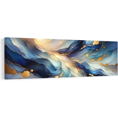 Obraz modré a zlaté proudění - 150x50