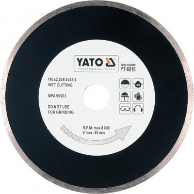 Yato Kotouč řezný diamantový 180 x 25,4 x 2,2 mm hladký, YT-6016