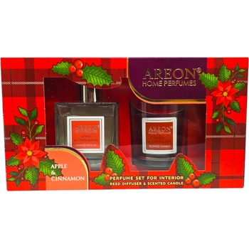 Areon комплект, Парфюм с Клечки 150мл, Ароматна свещ 120гр, Apple & Cinnamon
