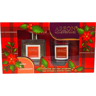 Areon комплект, Парфюм с Клечки 150мл, Ароматна свещ 120гр, Apple & Cinnamon