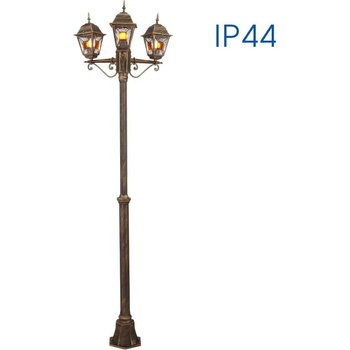 VIVALUX Фенер murano ∙ pl007 ∙ античен месинг ∙ ip44 - Троен градински фенер на стълб (viv004375)