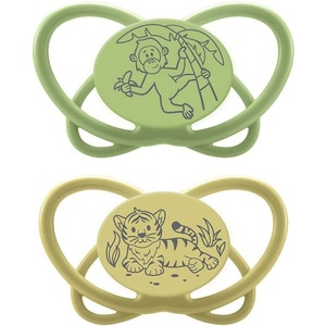 NIP Силиконови залъгалки NIP My Butterfly Green - Маймуна и тигър, 0-6 м, 2 броя (44000821316188) - baby