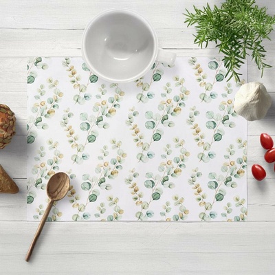 Biante Dekorační prostírání Rongo RGP-510 Eukalyptové listy na bílém 35x45 cm
