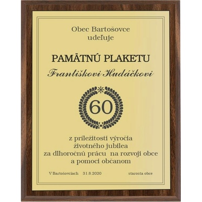 ETROFEJE drevená plaketa HG421 zlatá vlastný motív H154 250x200mm