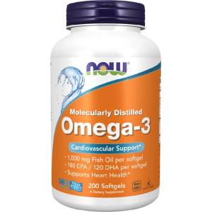 NOW NOW Omega-3 Molecularly Distilled Fish Oil, 200 Softgels - fitnesdobavki - 35,01 лв