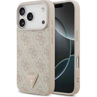 GUESS Кожен 4G калъф Guess Triangle Strass MagSafe за iPhone 17 Pro - розов (3666339552442)