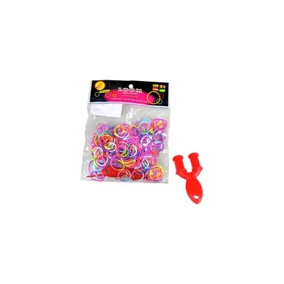 Ostatní 1 UDĚLEJ SI NÁRAMEK Gumičky LOOM BANDS 200 ks Set s mini stavem Dvoubarevné - dle obrázku + Dárek