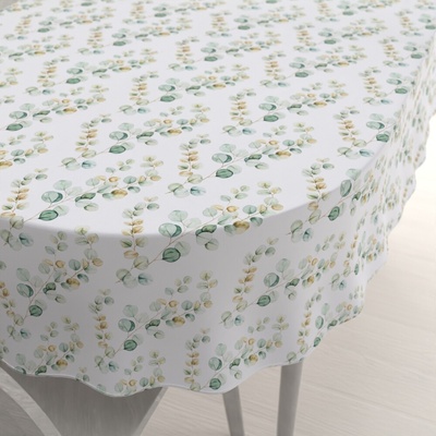 Biante Dekoračný oválny obrus Rongo RGP-510 Eukalyptové listy na bielom 50x100 cm