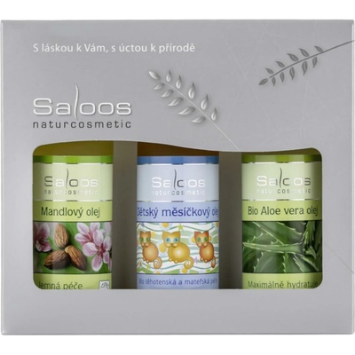 Saloos Mandlový olej 50 ml + Dětský měsíčkový olej 50 ml + Bio Aloe vera olej 50 ml dárková sada