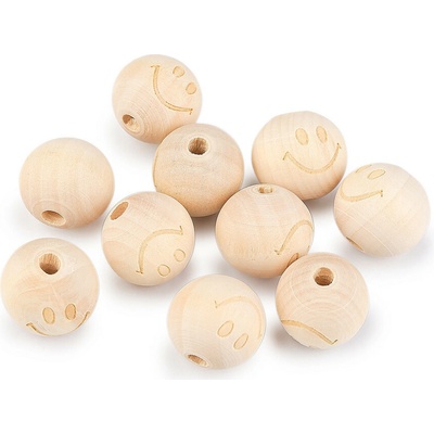 Prima-obchod Dřevěné korálky nelakované hvězda, smajlík Ø20 mm, barva 2 přírodní sv. smile
