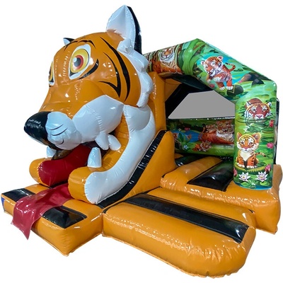 Skákací Hrad se skluzavkou a stříškou | EU výroba | 4,6 x 3,7m - 3D motivy TÉMATIKA: Tygr