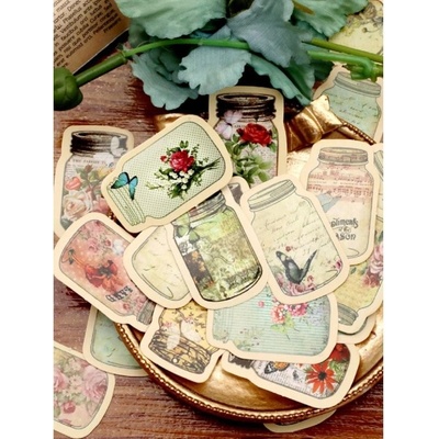 Sada vintage samolepek - Sklenice s květinami – Zbozi.Blesk.cz