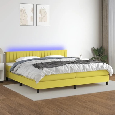 vidaXL Боксспринг легло с матрак и LED, зелена, 200x200 см, плат (3133348)
