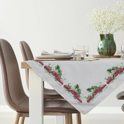 Takoy Stolní běhoun přírodní 85x85 cm SUMMER 4 s potiskem motivu vinné révy-HF-461385 | 85 x 85 cm