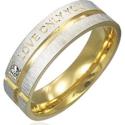 Šperky eshop prsten stříbrný se zlatými pásy vyznání lásky E6.7