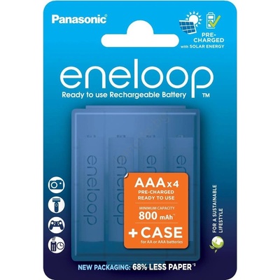 Panasonic - 4 бр. Акумулаторна батерия AAA Eneloop 800 mAh + калъф (FT1043)